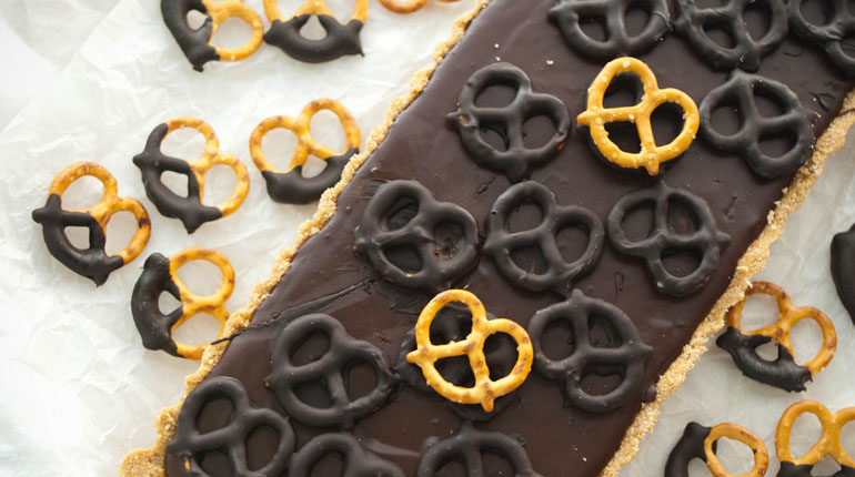 Dark Chocolate and Salted Pretzel Tart - Feature Image