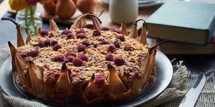 Pear Raspberry Amaretto Cake