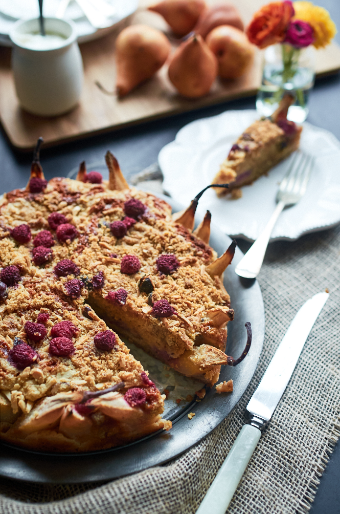 Pear Raspberry Amaretto Cake