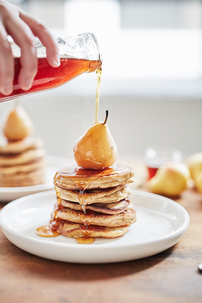 Chai Pancakes poached pears