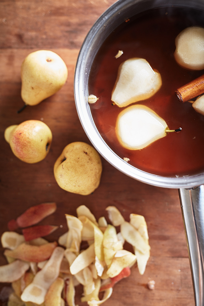 Chai pears poached